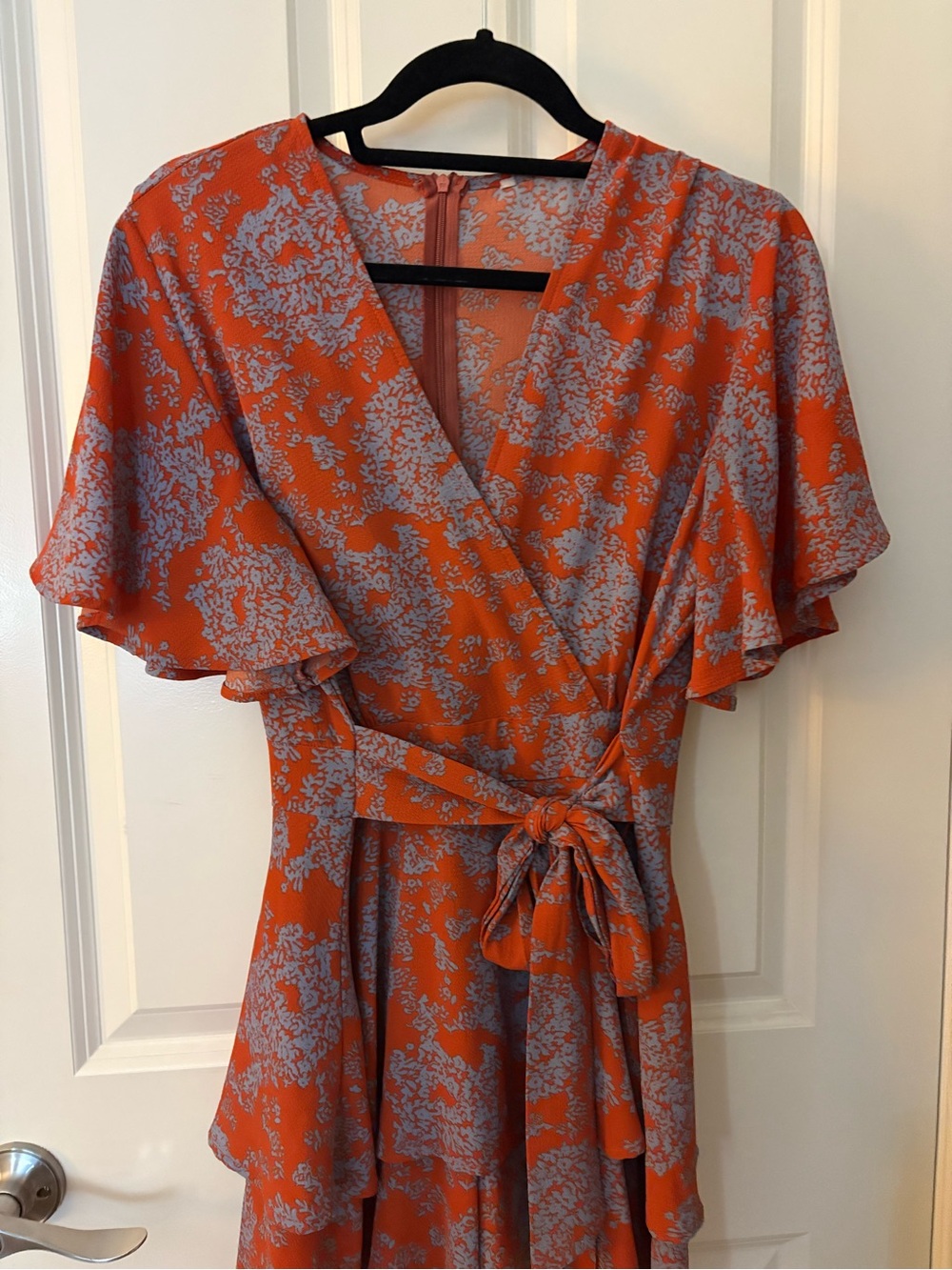 Orange Floral Wrap Dress with Tie Waist